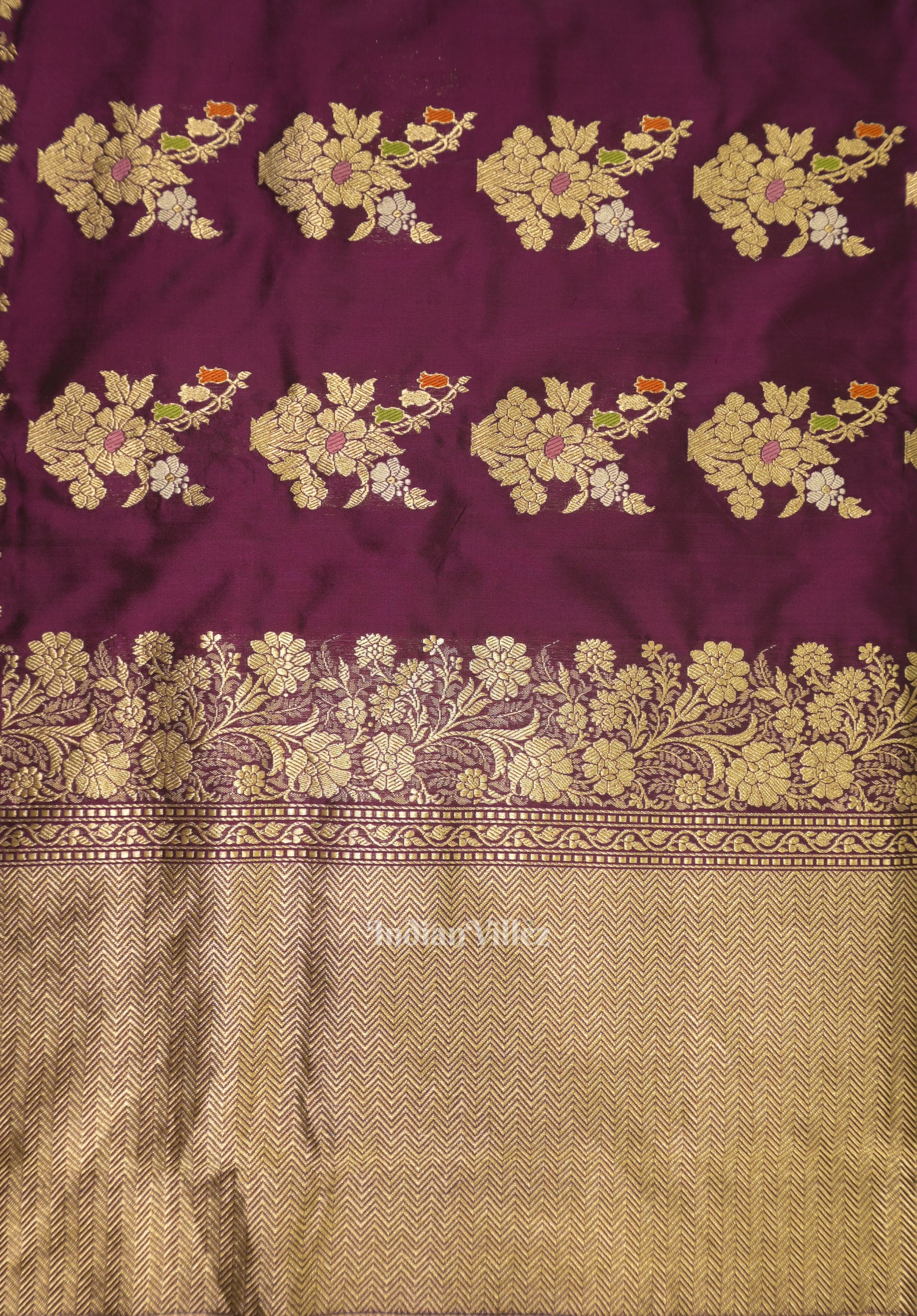 Dark Purple Floral Motif Designer Meenakari Banarasi Silk Saree