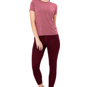 Flaunt Short Sleeve Round Neck Workout T-Shirt - Heather Rose