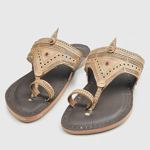 Brown Handstitched Leather Kolhapuri Men Slipper