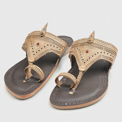 Brown Handstitched Leather Kolhapuri Men Slipper