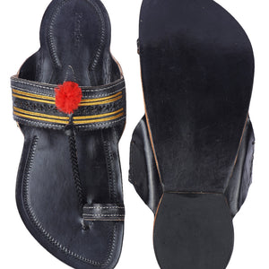 Black Handstitched Leather Kolhapuri Men Slipper