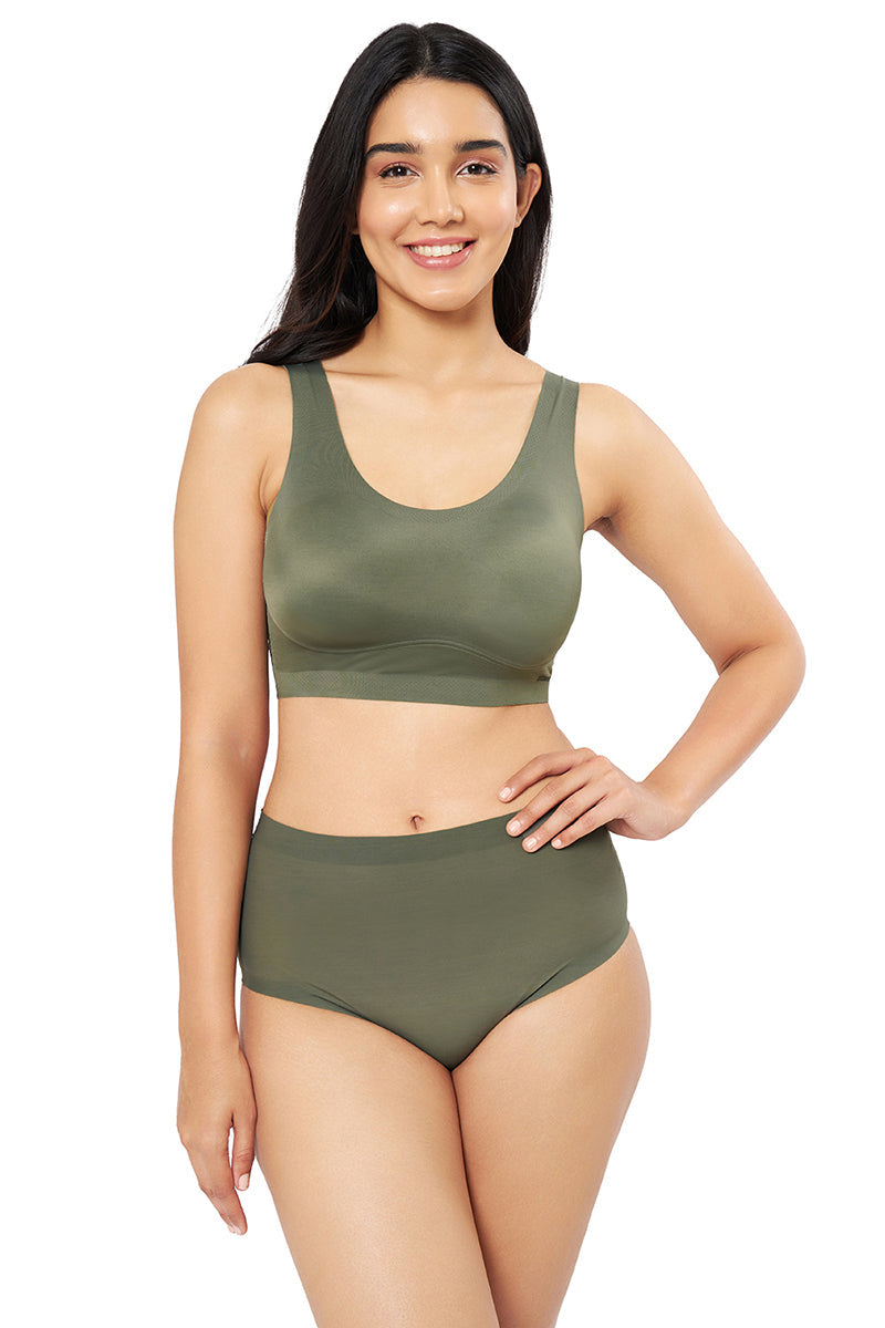 Vanish Solid High Rise Brief Seamless Panty - Slate Green