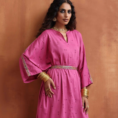 trueBrowns Pink Print Kaftan Kurta Co-ord Set