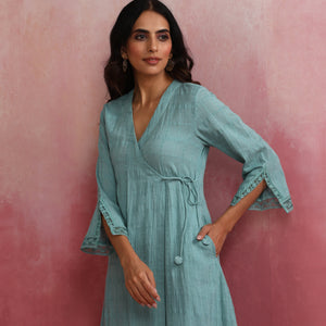 trueBrowns Aqua Blue Cotton Dobby Angrakha Kurta Set