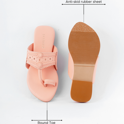 Salmon Peach Solid Kolha Flats