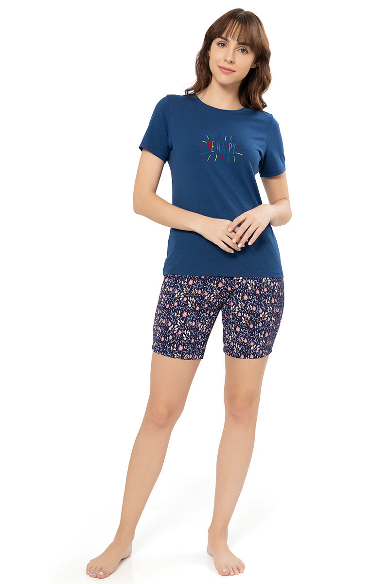 Scoop Neck Sleep Tee - Navy Peony