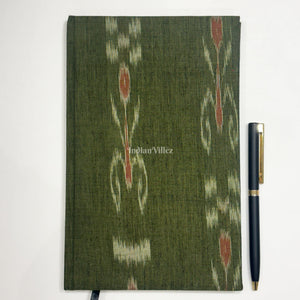 Green Handmade Ikat Woven Cotton Fabric Cover Diary