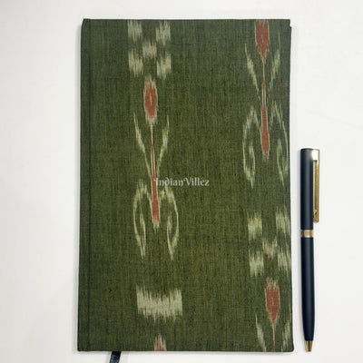 Green Handmade Ikat Woven Cotton Fabric Cover Diary
