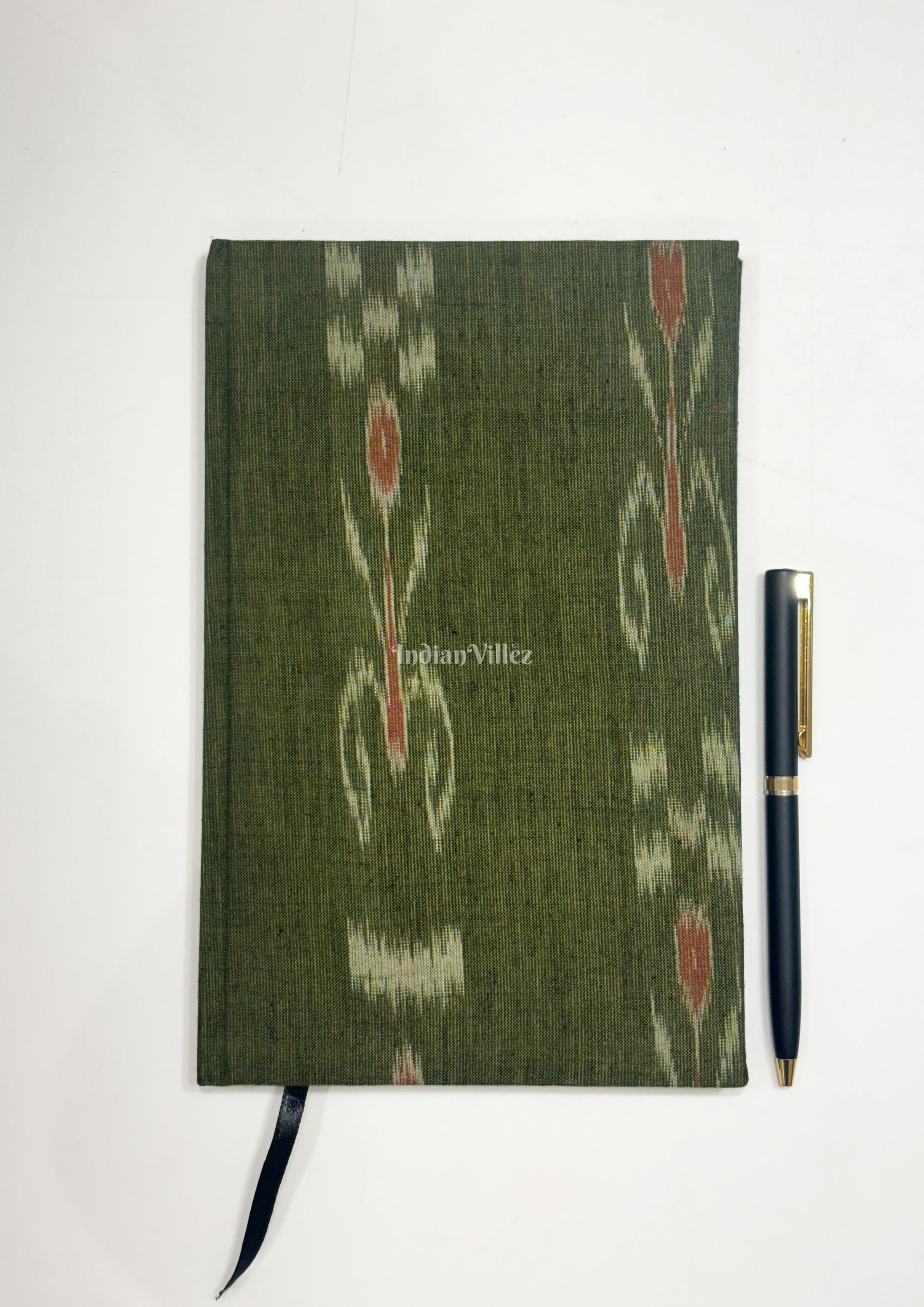 Green Handmade Ikat Woven Cotton Fabric Cover Diary