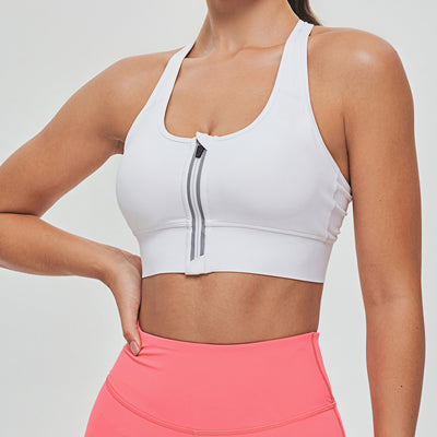 Free to Lead Zip Front Sports Bra - White