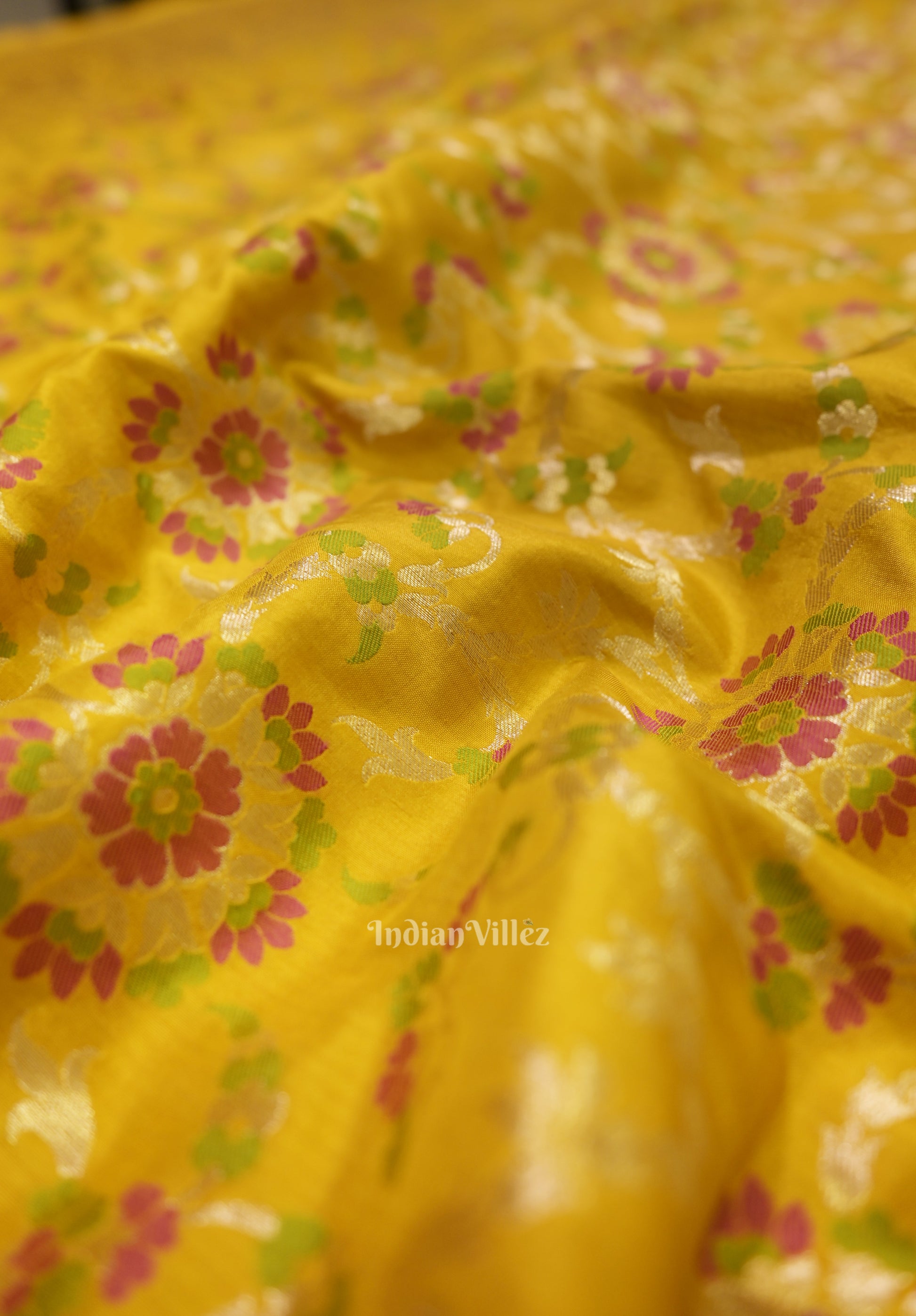 Yellow Designer Meenakari Banarasi Katan Silk Saree