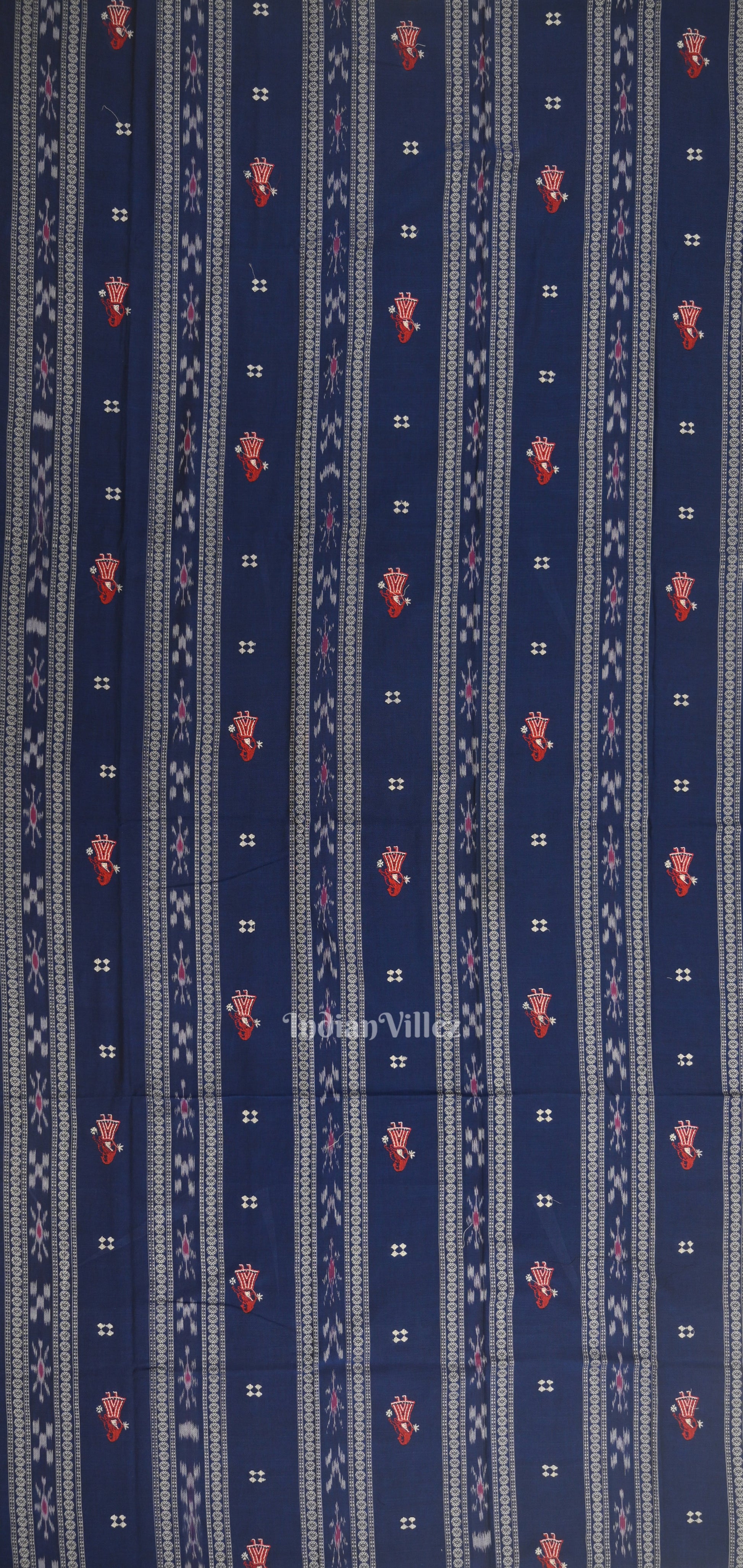 Blue with Red Doll Odisha Ikat  Sambalpuri Dress Material & Dupatta