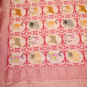 Rani Pink Shikargah Theme Banarasi Khaddi Georgette Saree