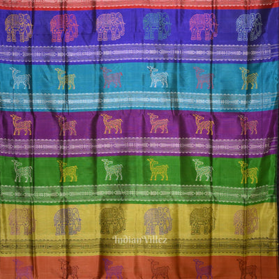 Mehendi Green with Fish Motif Double Pallu Berhampuri Silk Saree