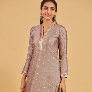 Festive Grey Embroidered Kurta Set