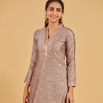 Festive Grey Embroidered Kurta Set
