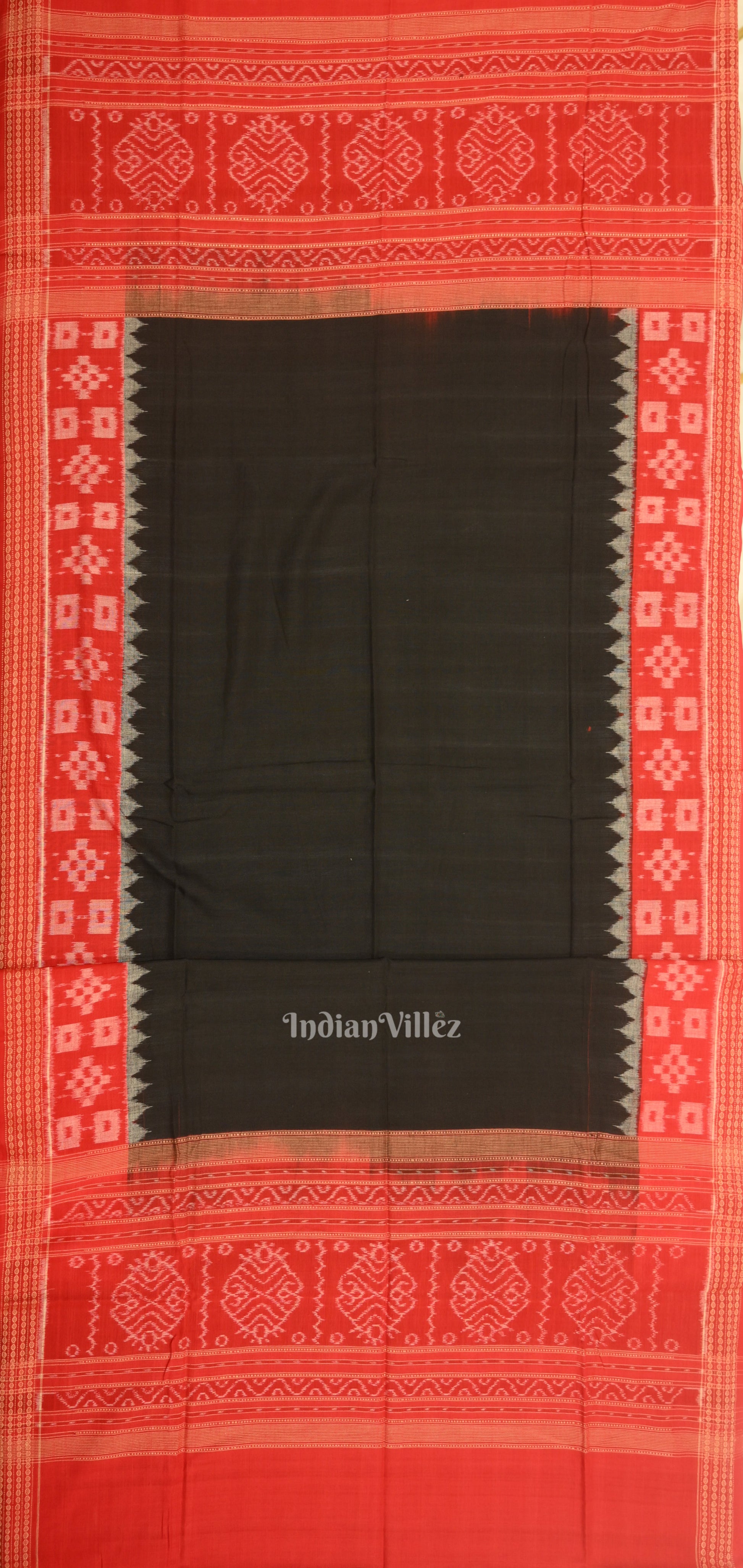 Red Black Odisha Ikat Sambalpuri Dress Set & Dupatta