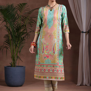 Green Printed Crepe Straight Kurta
