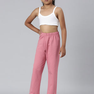 Girls Blush Pink Side Stripe Mid Rise Track Pants