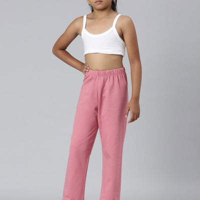Girls Blush Pink Side Stripe Mid Rise Track Pants