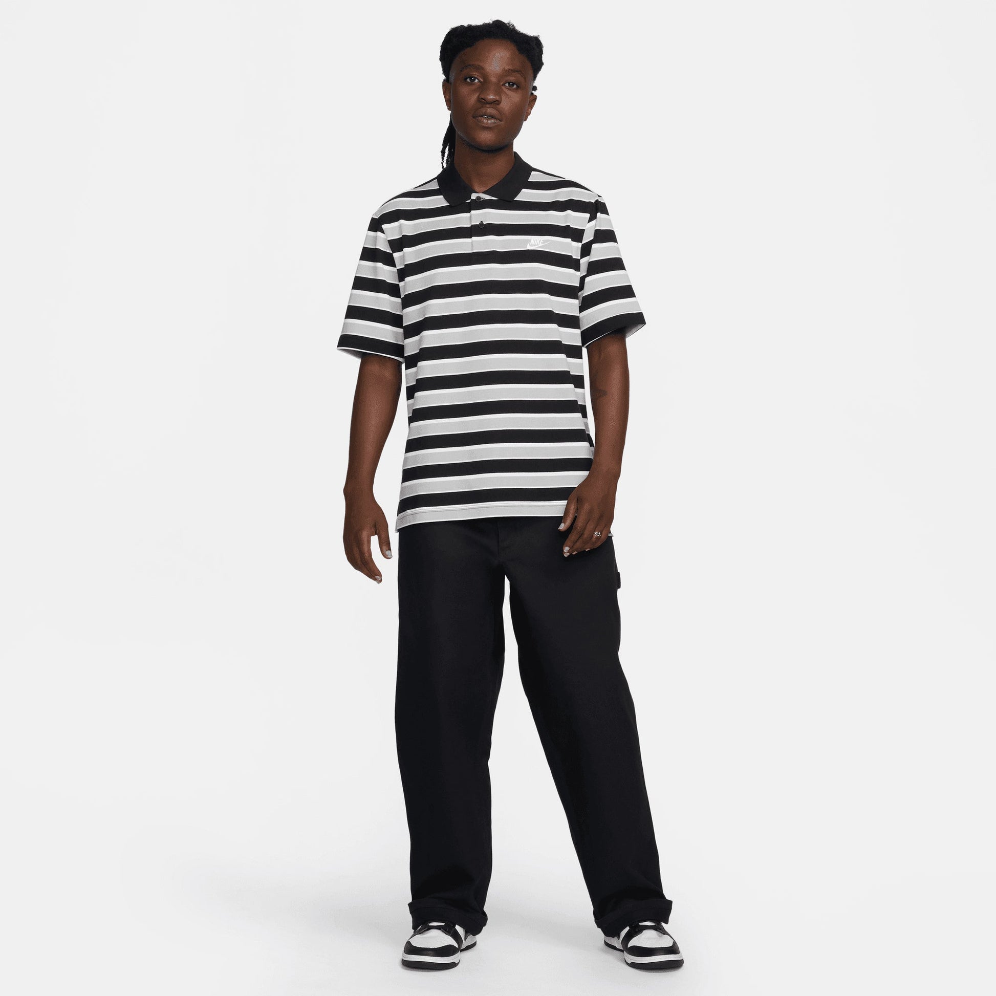 NIKE | CLUB STRIPED POLO T-SHIRT { BLACK/WHITE