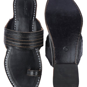 Black Handstitched Leather Kolhapuri Men Slipper