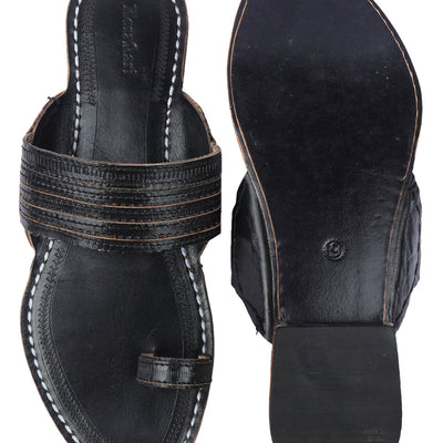 Black Handstitched Leather Kolhapuri Men Slipper