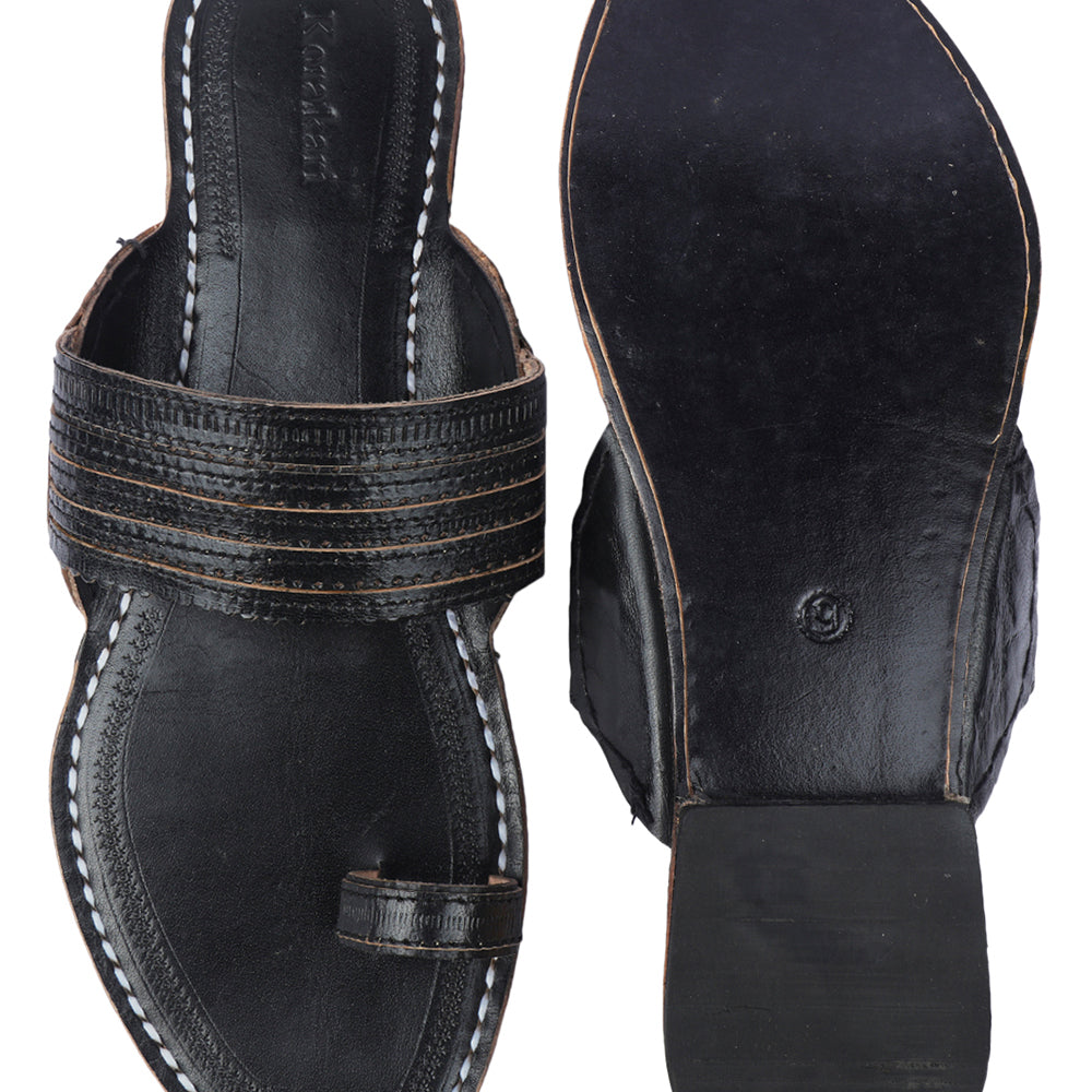 Black Handstitched Leather Kolhapuri Men Slipper