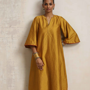 trueBrowns Gold Silk Kurta Set