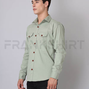 Frankshirt Double Pocket Pista Solid Tailored Fit Cotton Casual Shirt for Man