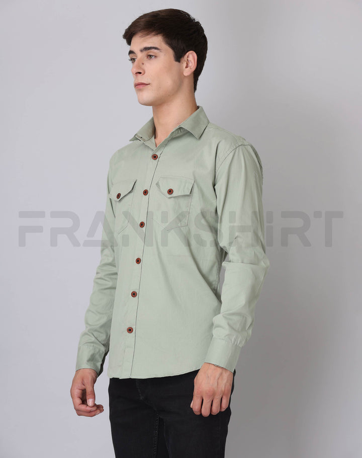 Frankshirt Double Pocket Pista Solid Tailored Fit Cotton Casual Shirt for Man