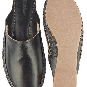 Black Handstitched Leather Kolhapuri Women Slipper