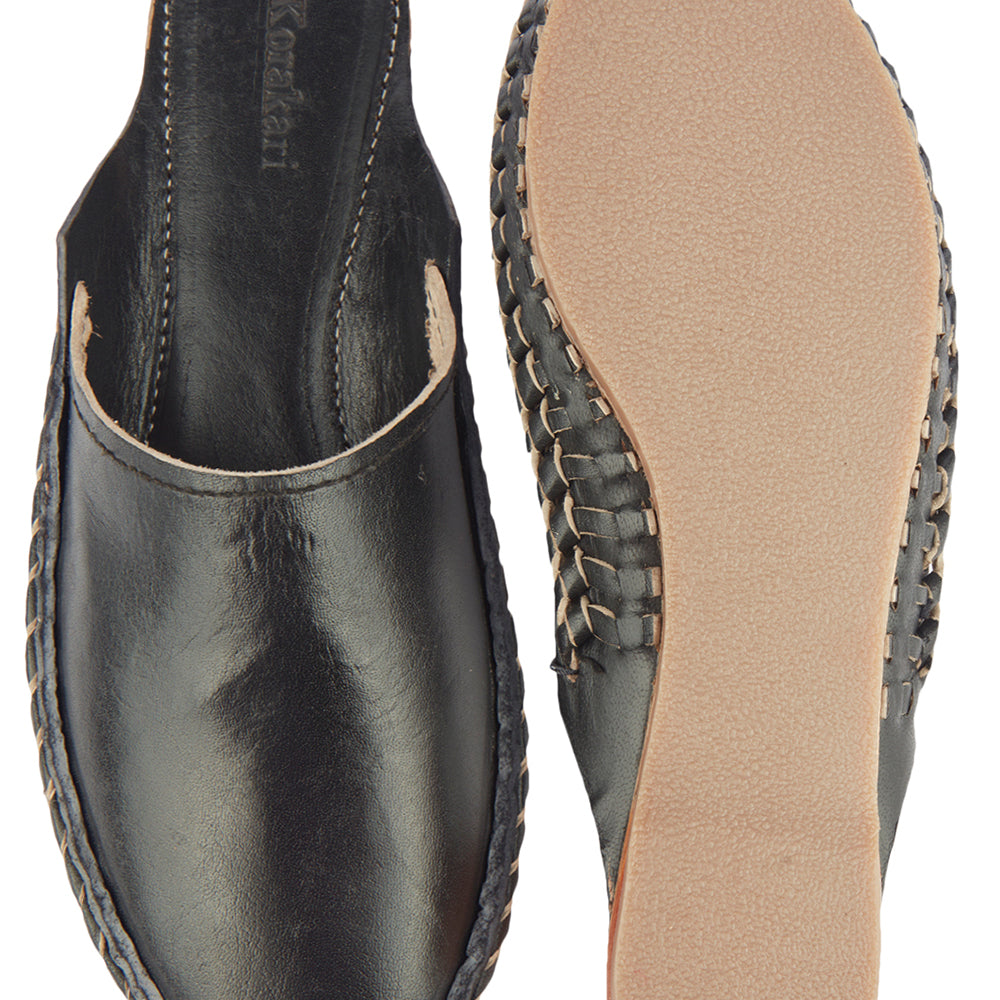 Black Handstitched Leather Kolhapuri Women Slipper
