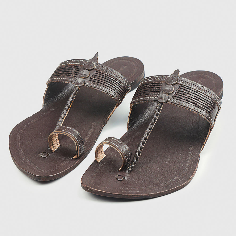 Brown Handstitched Leather Kolhapuri Men Slipper