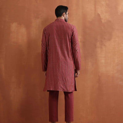 trueBrowns Men's Rust Cotton Dobby Kurta