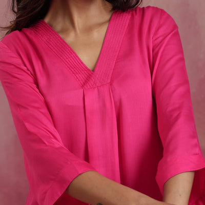 trueBrowns Pink Modal Boxpleat Kurta Set