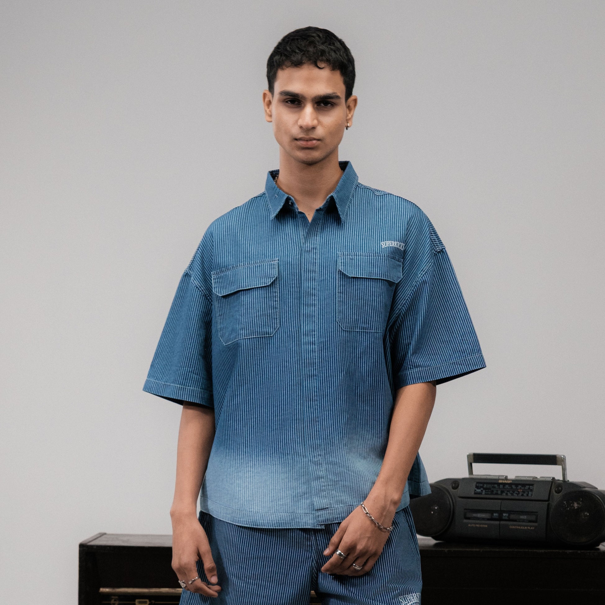 SUPERKICKS | PINSTRIPE SHIRT { BLUE/WHITE