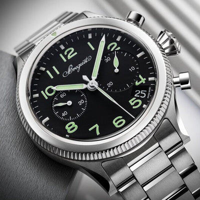 Breguet Swiss watch Brand Type XX Black Dial Silver Watch for Men