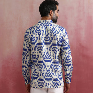 trueBrowns Men's Blue Ikat Cotton Shirt