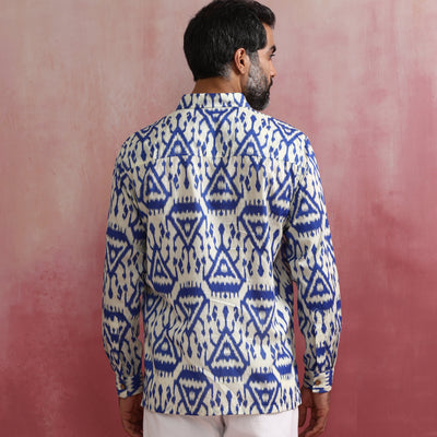 trueBrowns Men's Blue Ikat Cotton Shirt