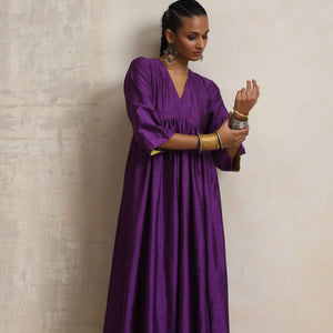 trueBrowns Purple Silk Anarkali Flared Kurta Set