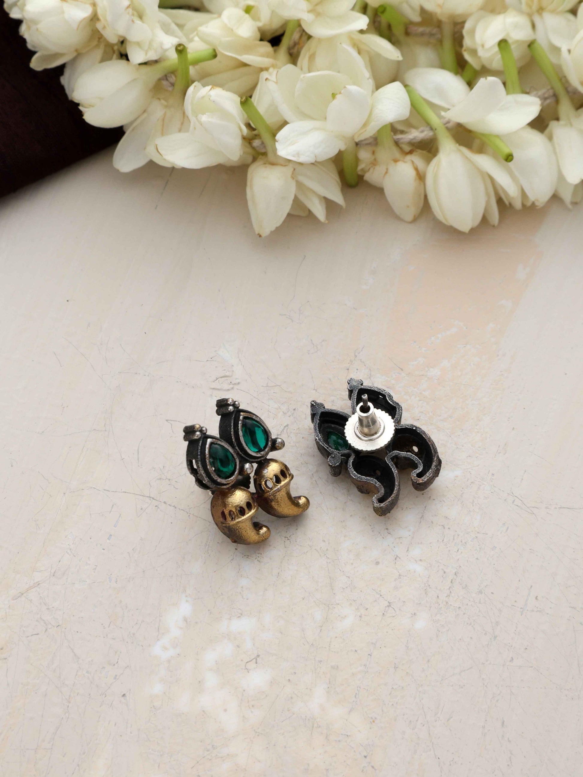 trueBrowns Silver Gold Tone Stud Earrings