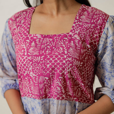 Blue - Hand Batik Printed Cotton Flared Dress 03