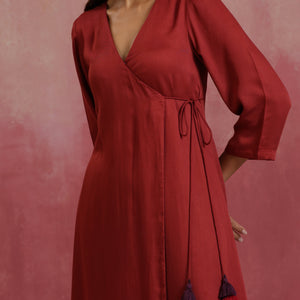 trueBrowns Maroon Modal Angrakha Kurta Set