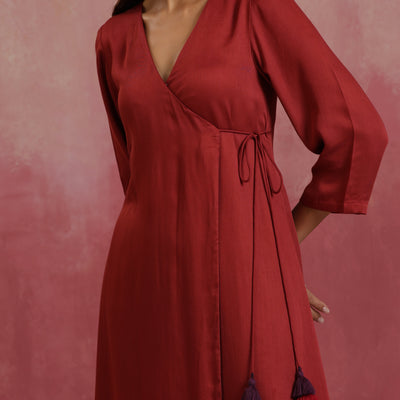 trueBrowns Maroon Modal Angrakha Kurta Set