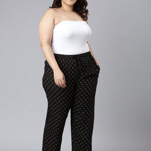 Women Printed Black Woven Viscose Lounge Pants