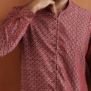 trueBrowns Men's Rust Cotton Dobby Short Kurta
