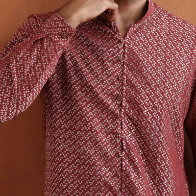 trueBrowns Men's Rust Cotton Dobby Short Kurta