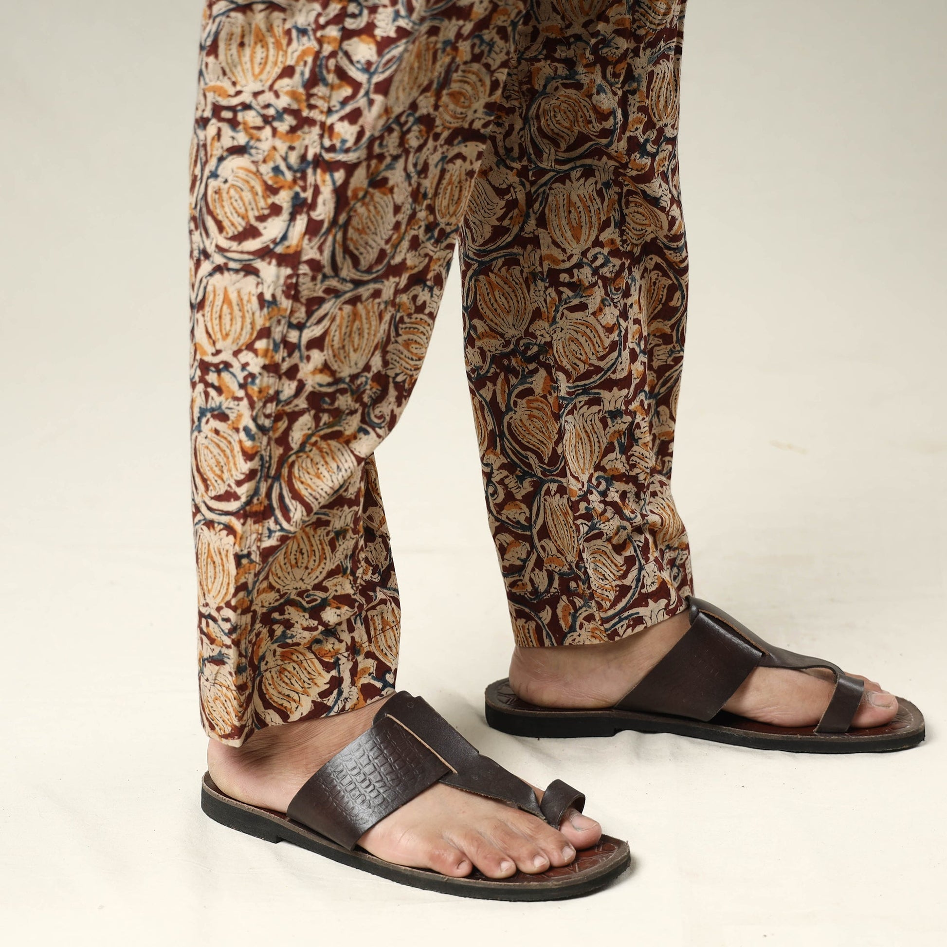 Brown - Kalamkari Block Printed Cotton Men’s Pyjama