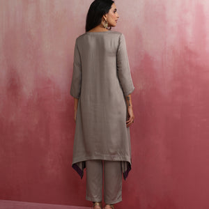 trueBrowns Grey High low Kurta Set